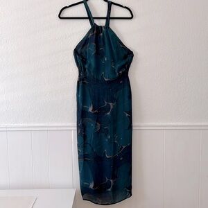STONE COLD FOX blue green silk midi cocktail dress XS
